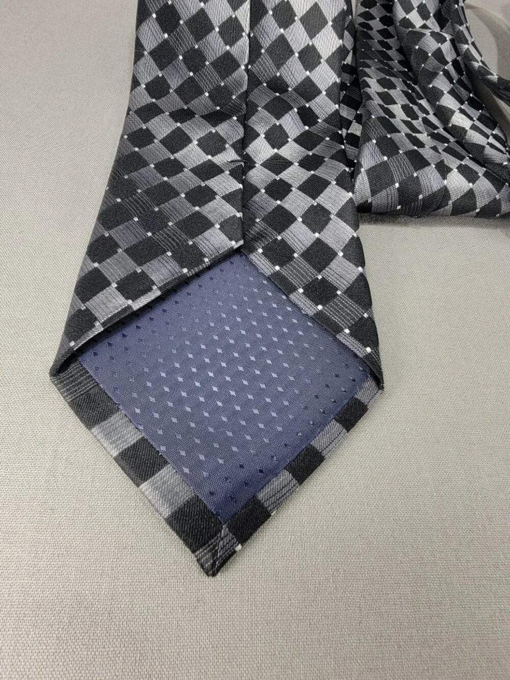 Pierre Cardin Silk Necktie Tie Mens Black Silver Geometric Square Diamond